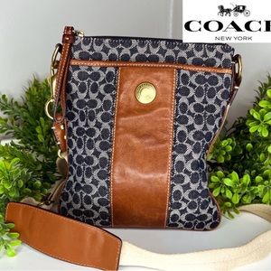 COACH Authentic Blue jean Shoulder Bag Genuine Brown Leather Purse Wallet